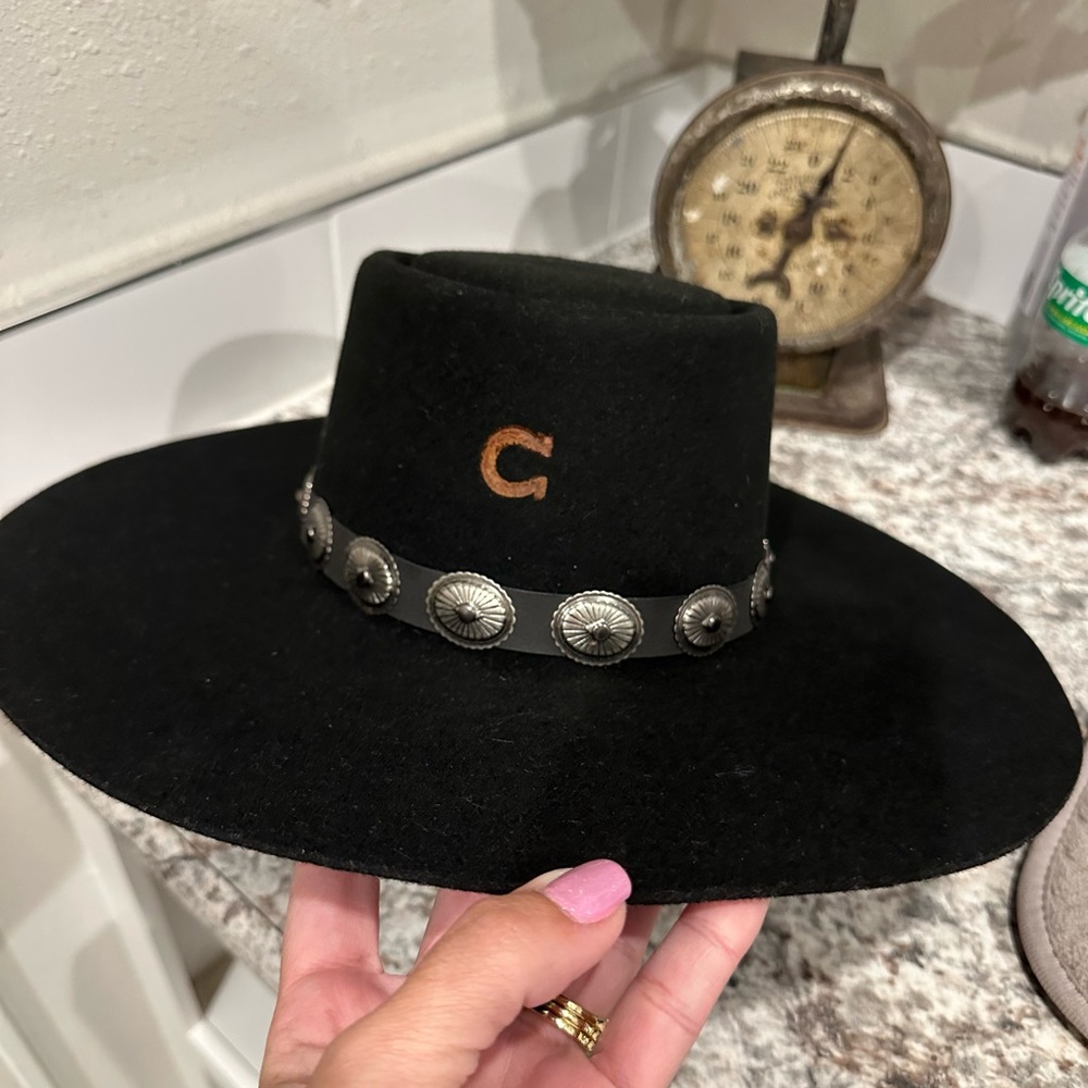 Black Wide-Brim Hat with Silver Accents